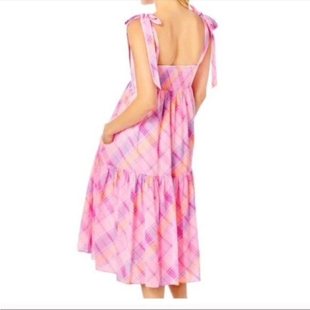 Lilly Pulitzer Anlee Pink Isle Madras Plaid Cotton Tier Dress size 12 - Picture 5 of 7